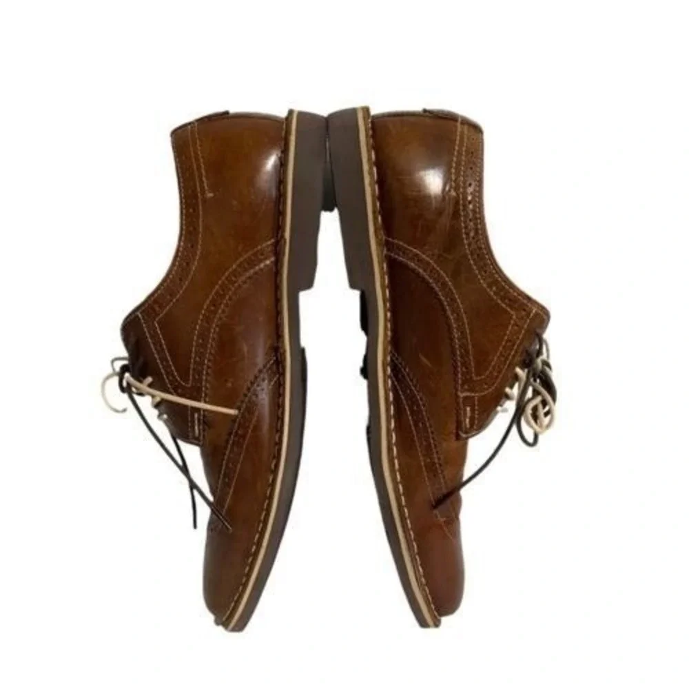 Steve Madden Men;s Cognac Brown Leather Wingtip Oxford Dress Shoes‎ Size 10.5